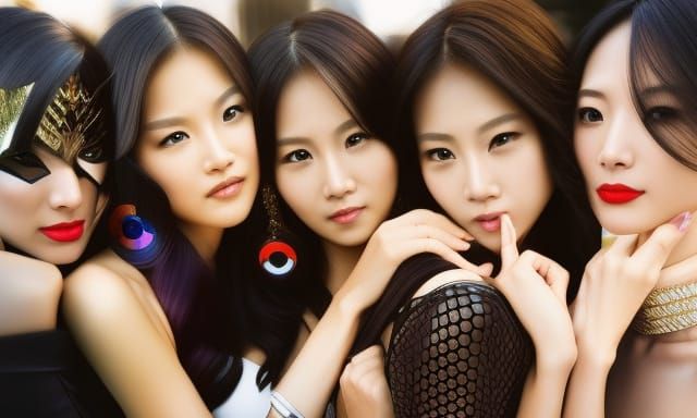 Superheroines Group Photo in Hyperrealistic Style