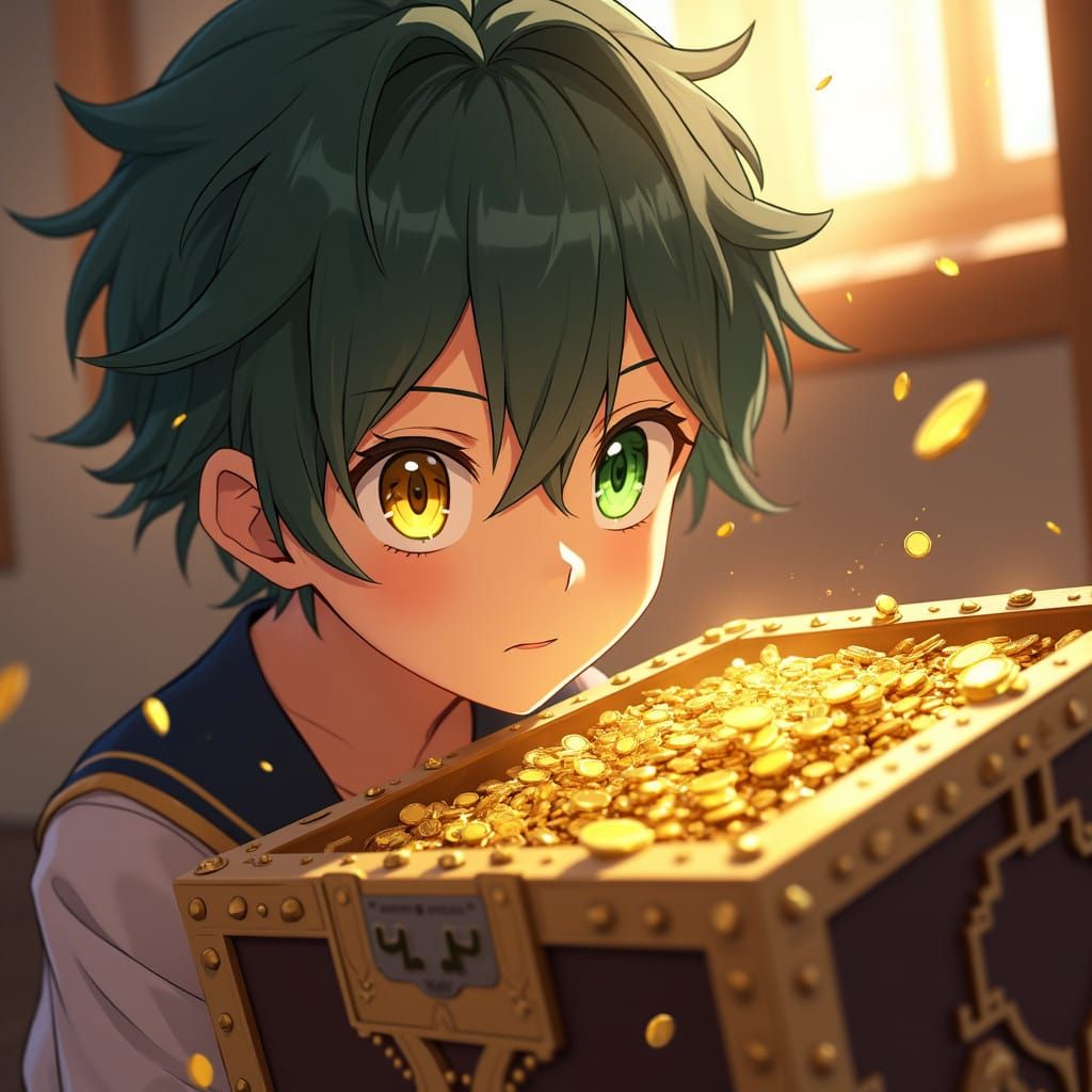 Young Treasure Hunter Revels in Glimmering Gold with Heteroc...