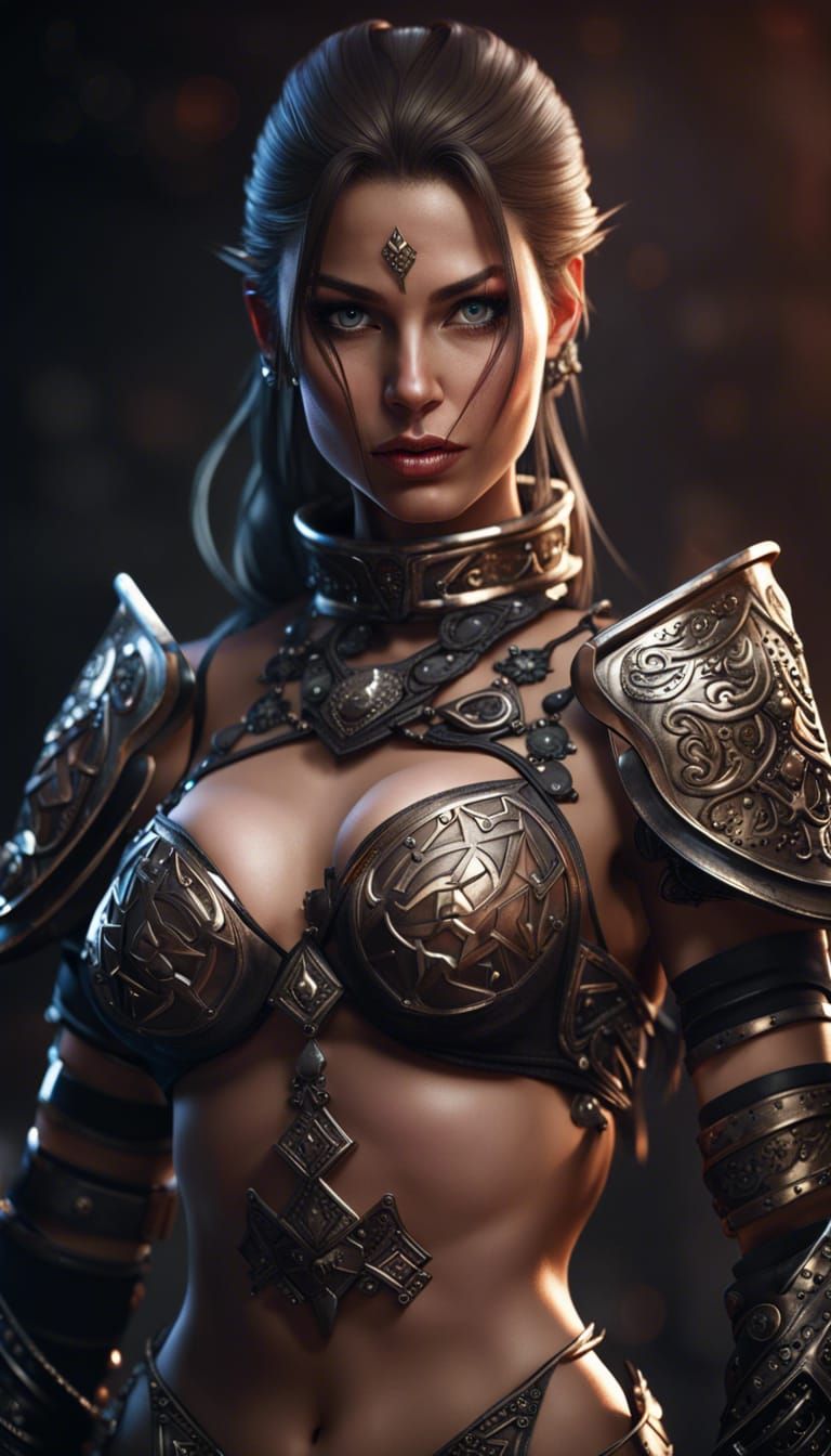 Warrior Girl in Bikini: Hyperdetailed Digital Portrait