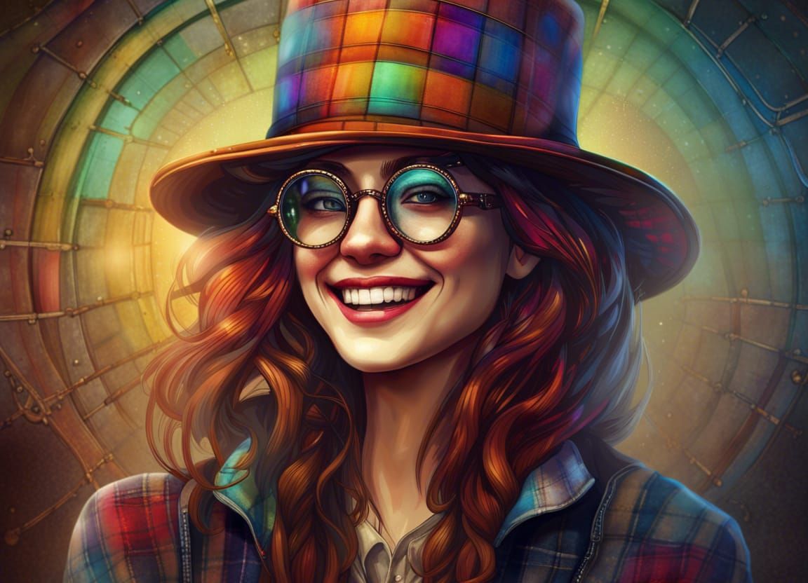 Steampunk Hipster Girl with Rainbow Glasses