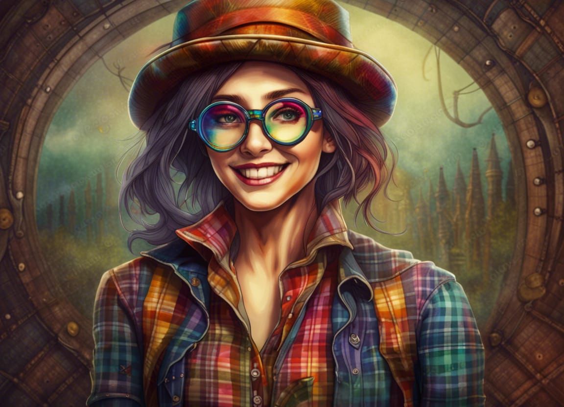 Steampunk Hipster Girl in Rainbow Glasses