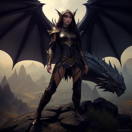 Elf Archer with Dragon, Art Nouveau Style