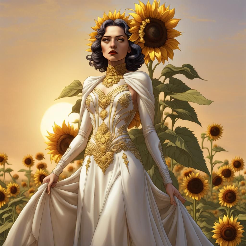 Sunflower Wedding Dress in Art Deco Style