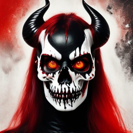 Gothic Horror Queen with Skull Paint and Red Horns