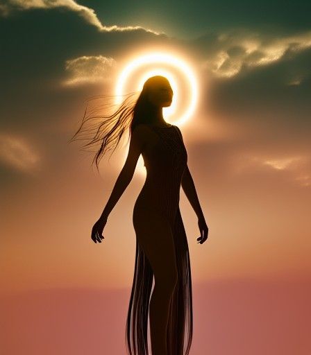 A Spiritual  moment alone , A woman long hair, rim light, de...