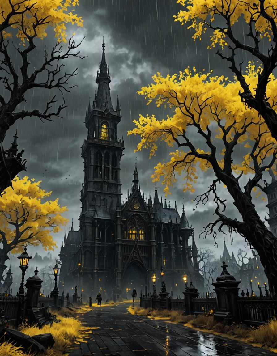 Bloodborne Inspired Yellow Trees in the Rain