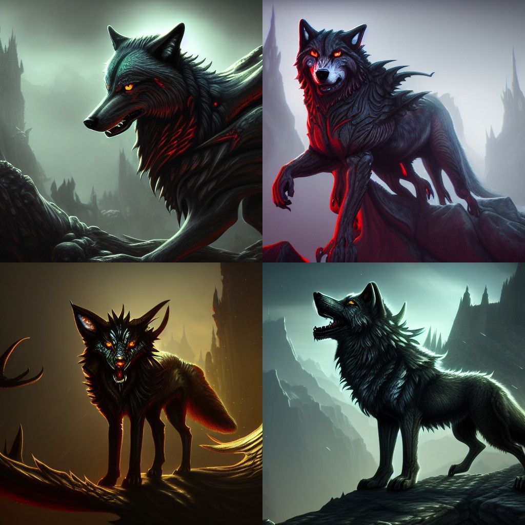 Wolf Demon in Dark Fantasy Landscape