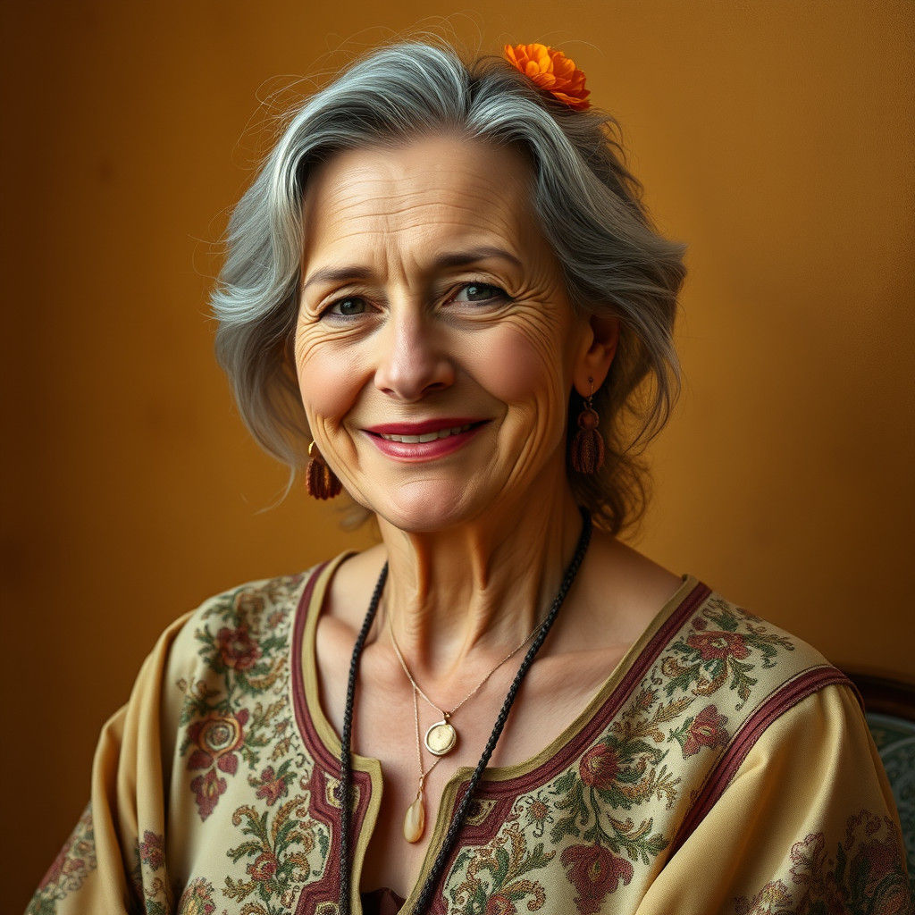 Elegant Woman with Warm Smile in Impressionist Style