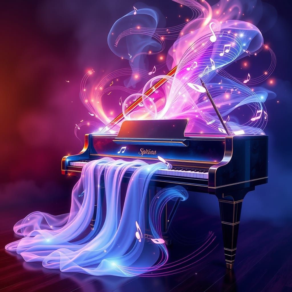 Enchanted Piano Spewing Musical Notes
