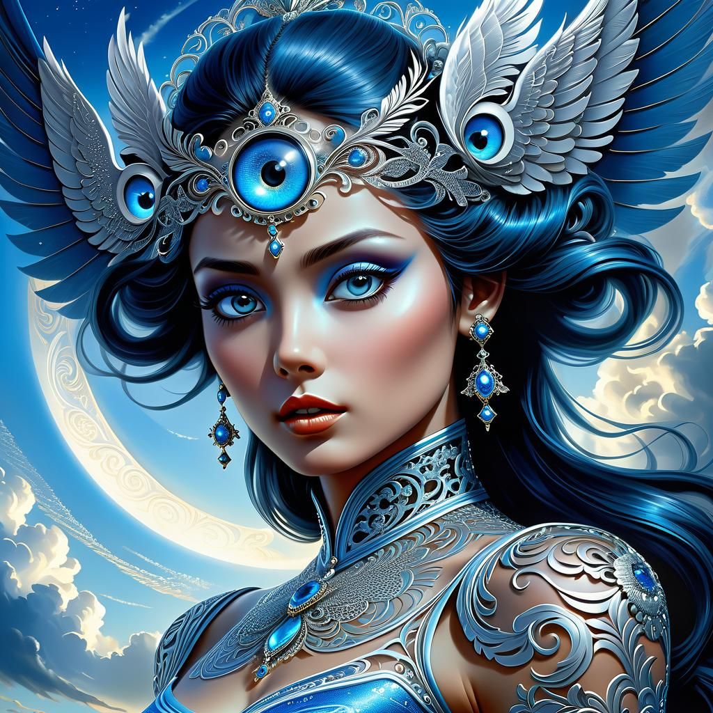 Blue Spirit Woman in Rococo Comic Style