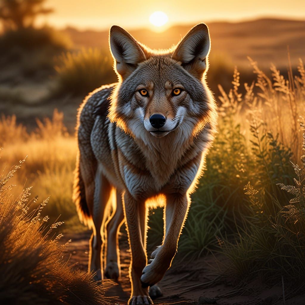 Coyote on the Prairie at Sunset: Wildlife Photography
