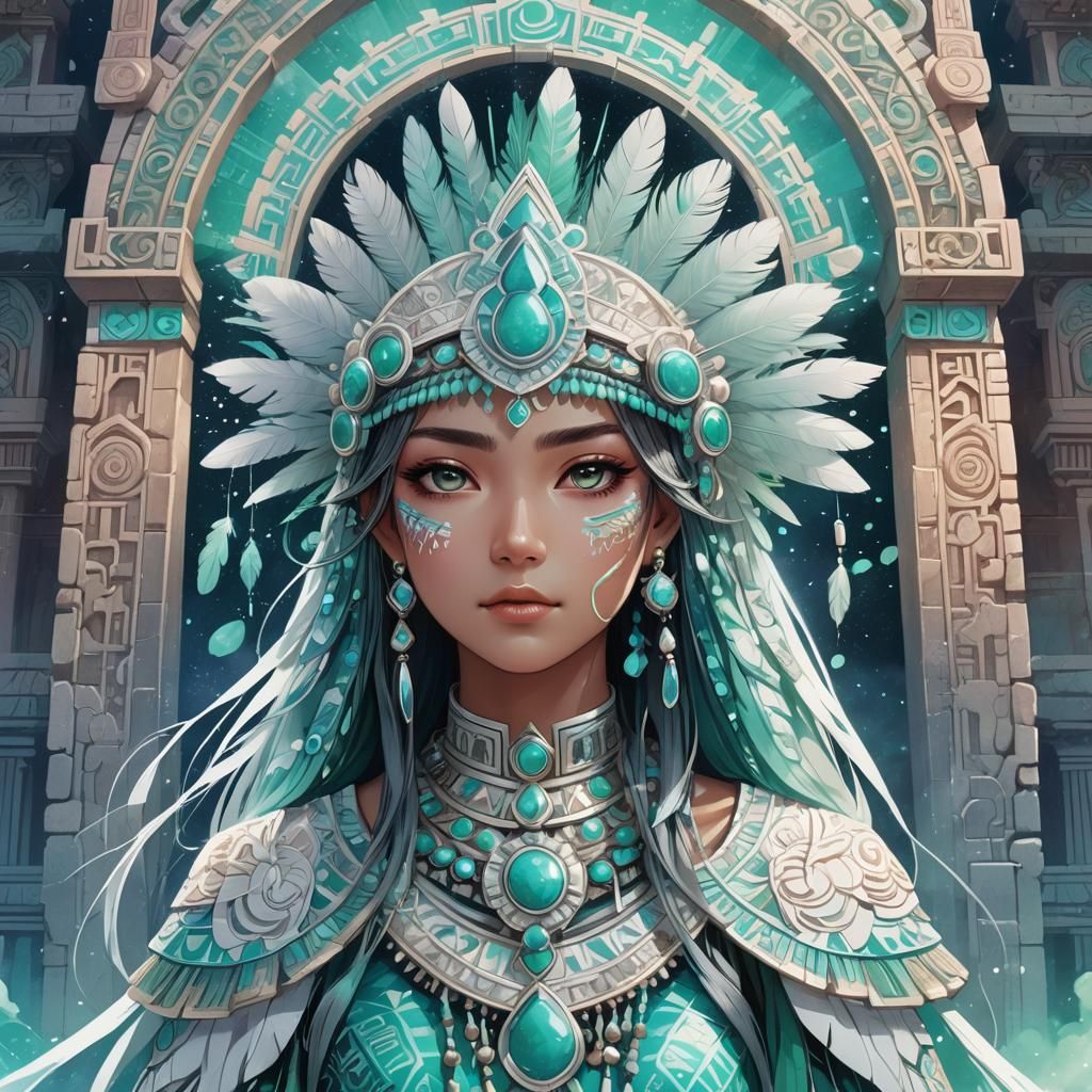 Aztec Waifu Anime Portrait in Candy Art Style