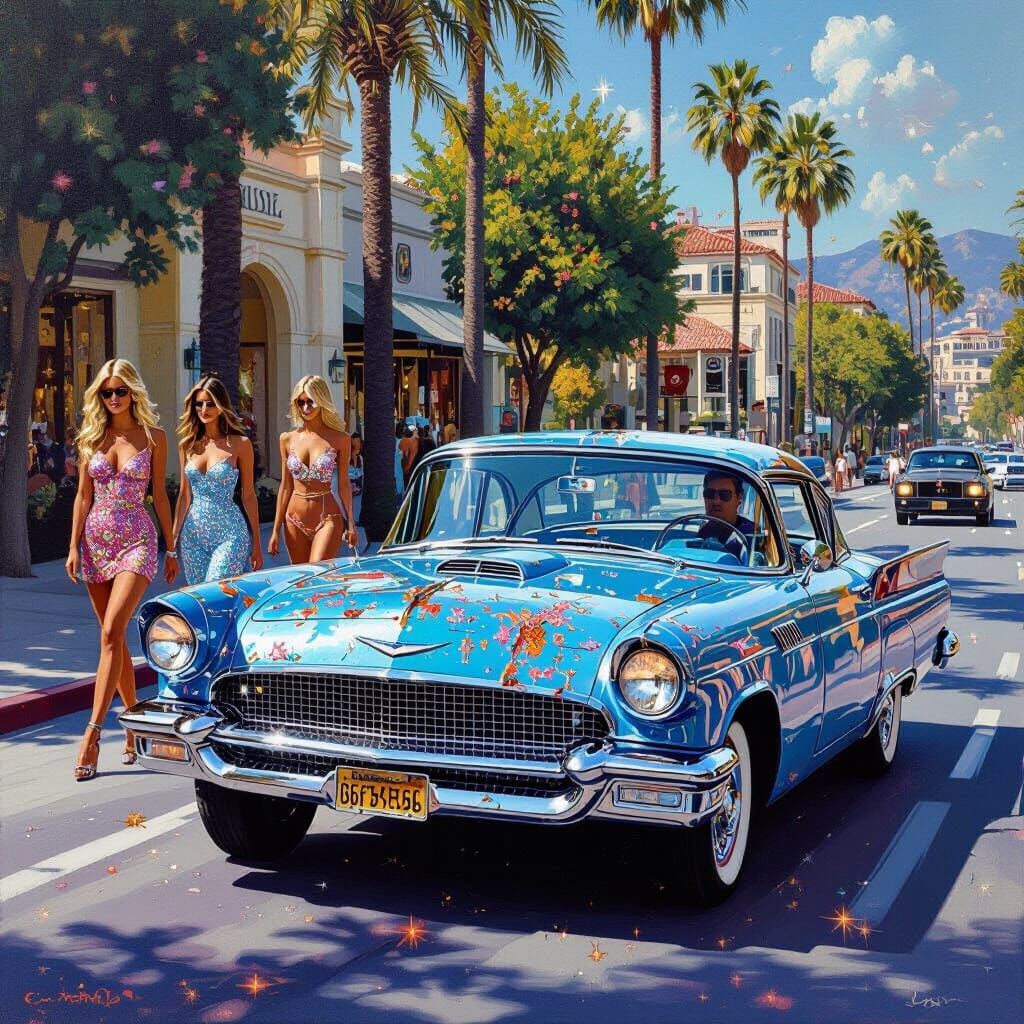 Beverly Hills Boulevard Scene with 2005 Fashion