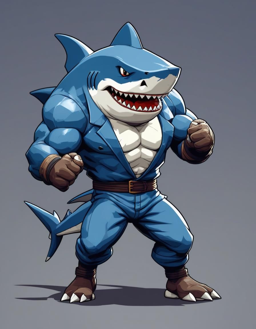 Anthropomorphic Shark Ready to Fight in Pixel Art
