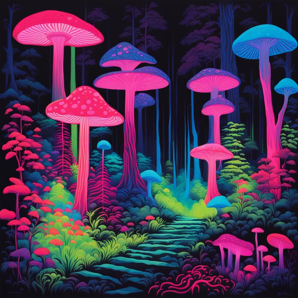 Fluorescent Forest Fantasy: A Vibrant AI Artwork