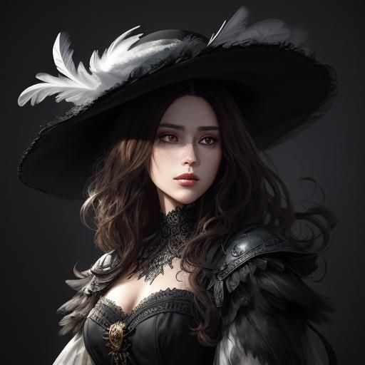 Elegant Girl in Black and White Digital Art