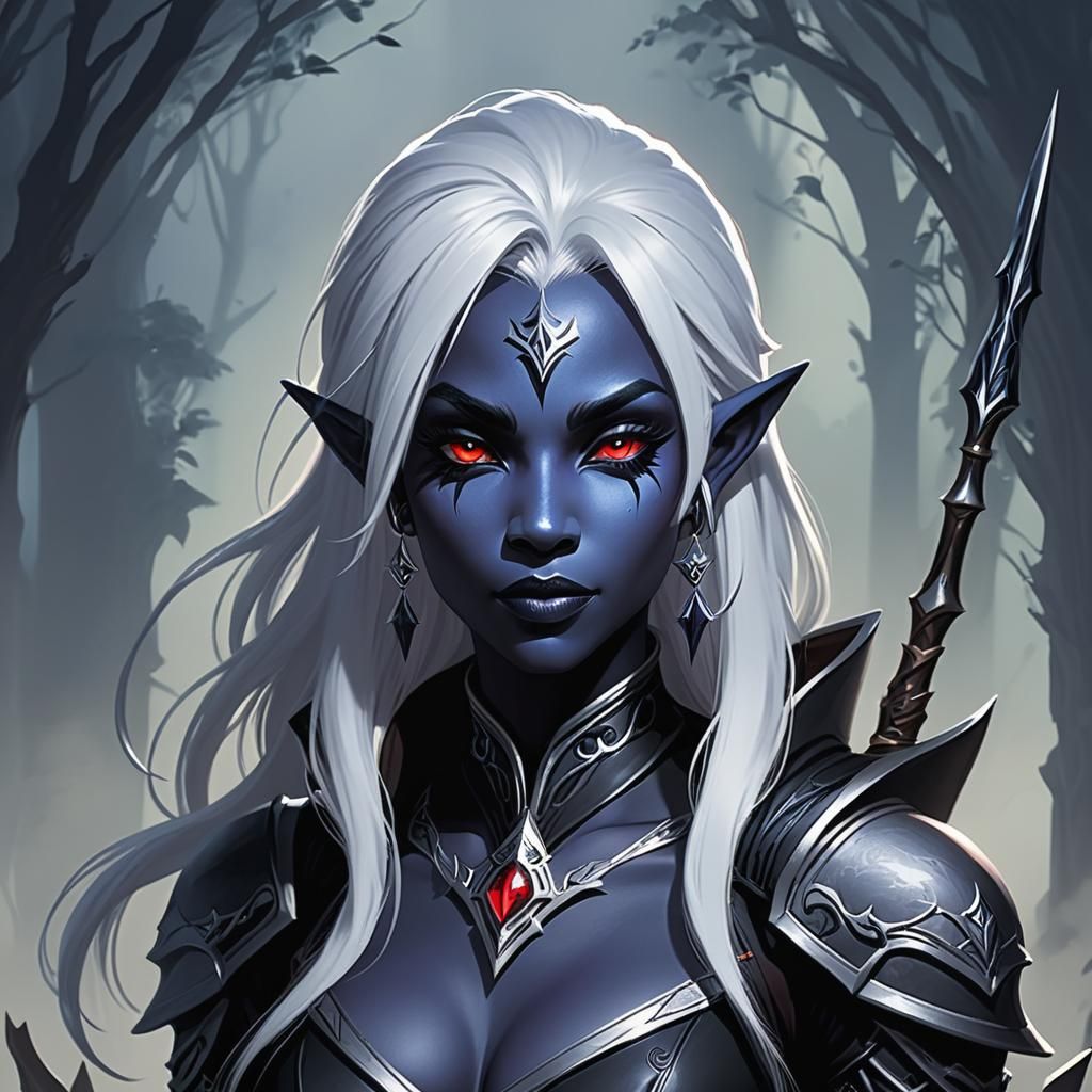 Mysterious Drow Scout in Dark Elf Portrait