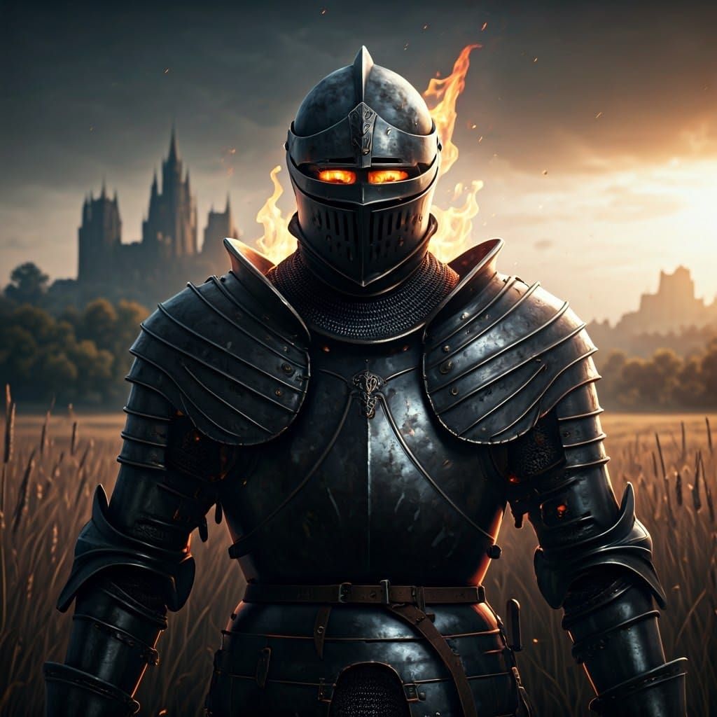 Burning Knight in Black Armor: Digital Art