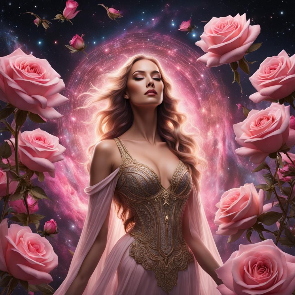 Ethereal Woman Surrounded by Roses