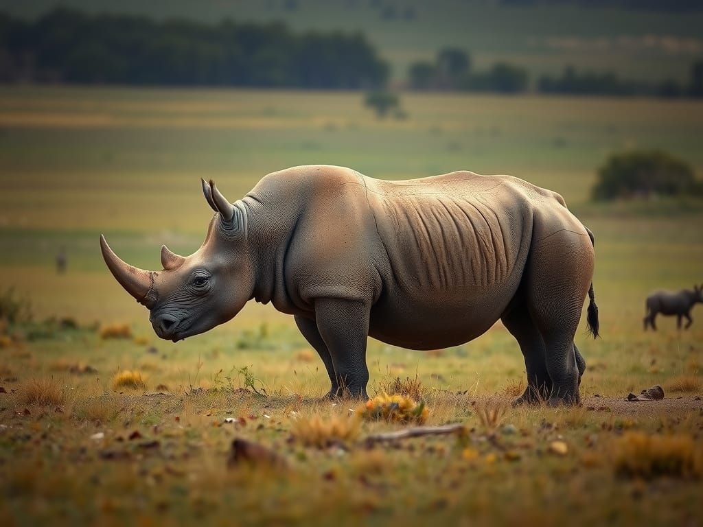 Endangered Javan Rhinoceros in a Field
