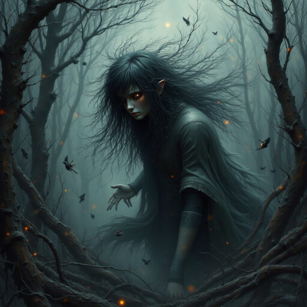 Ethereal Figure Emerges from Shadows in Gothic Dream