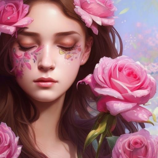 Girl with Flowers, Art Nouveau Portrait