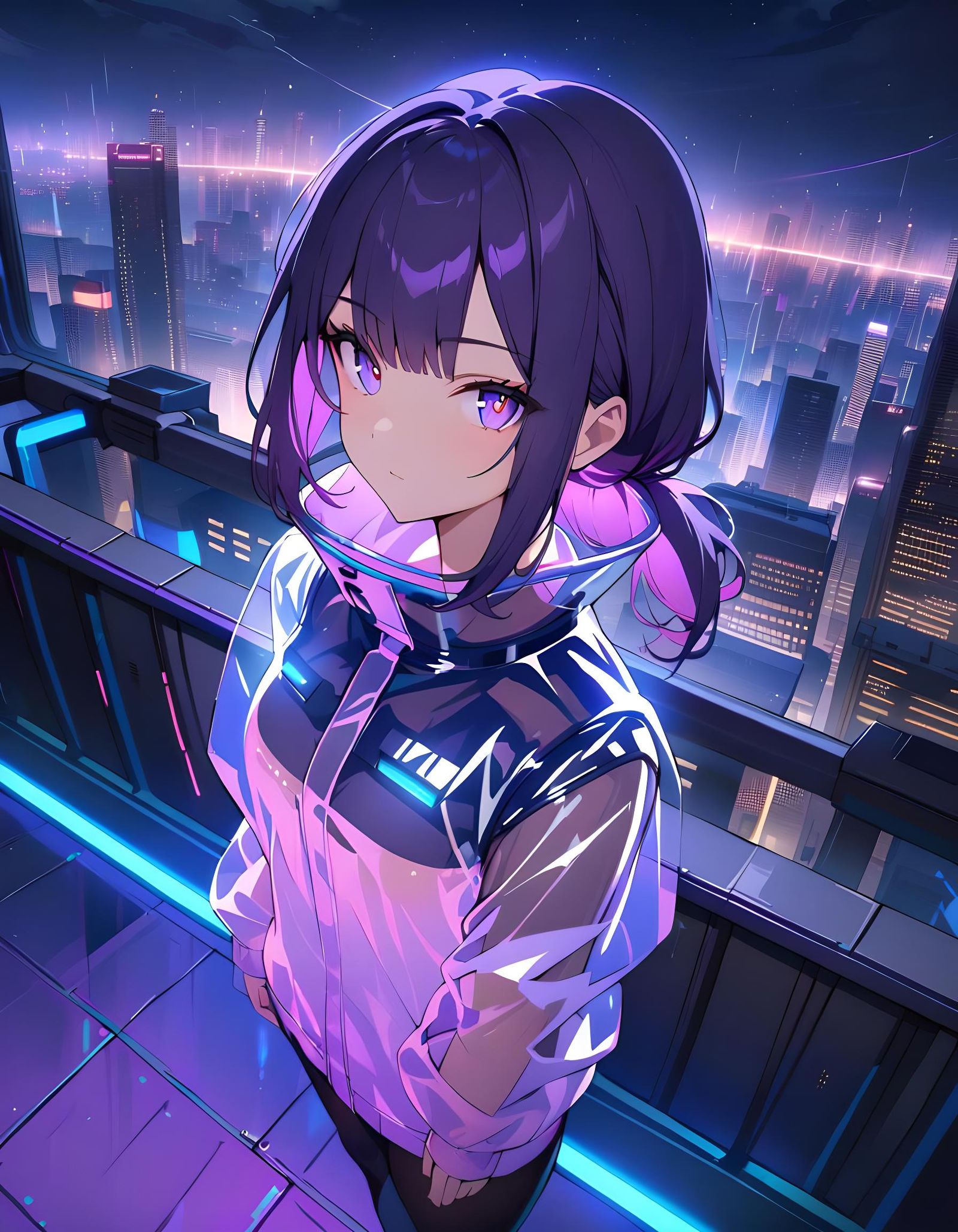 Cyberpunk Detective on Rooftop at Night