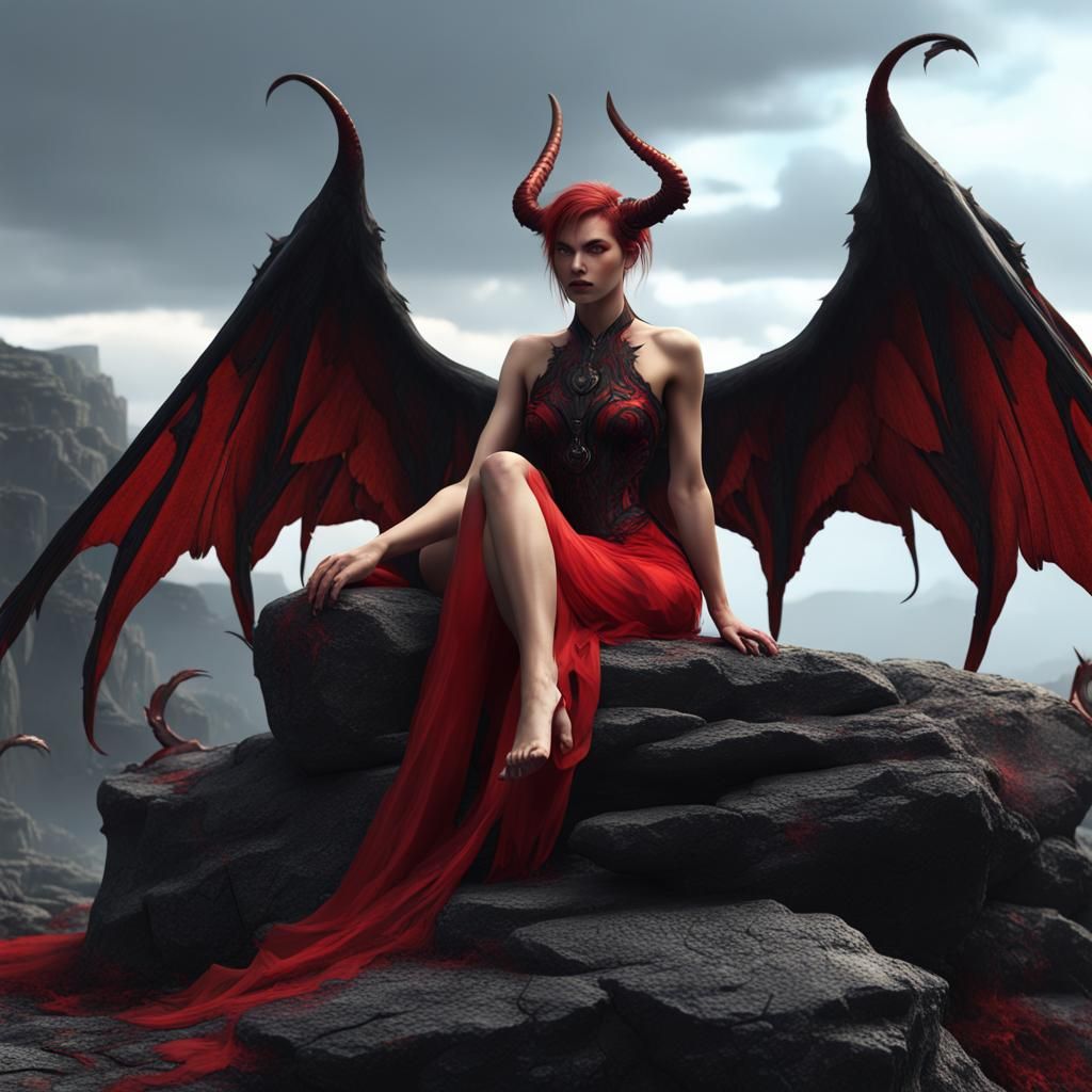 Red Devil with Wings Fantasy Concept Art