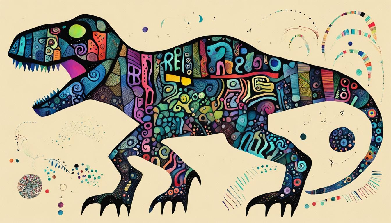 Vibrant Asemic Zentangle Trex Typography