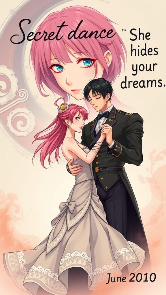 Anime Couple Dancing with Pink-Haired Lady Face