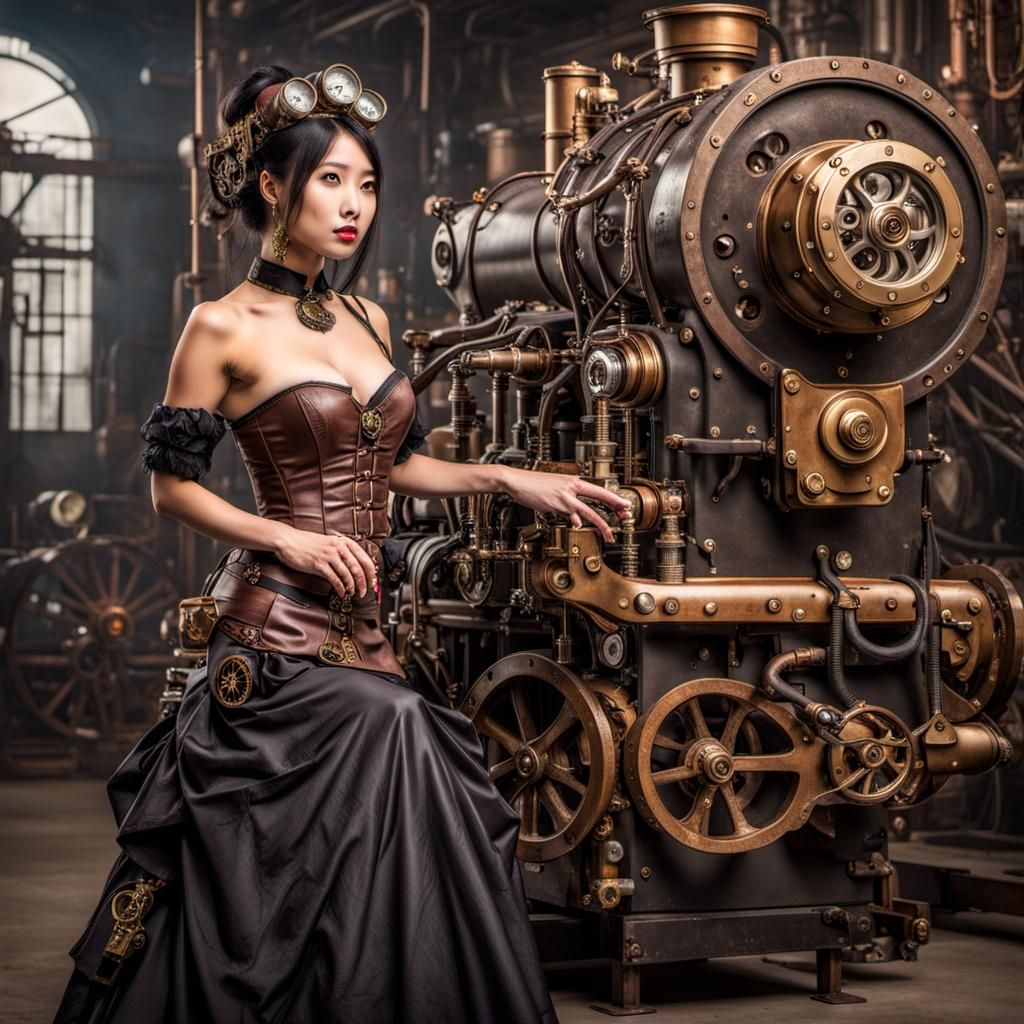 Steampunk Asian Princess in Industrial Setting