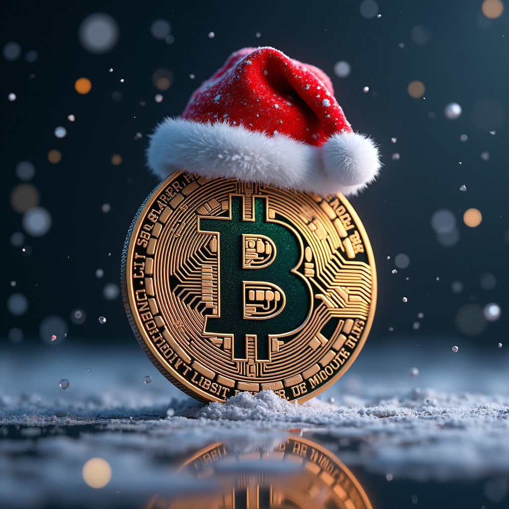 Christmas Bitcoin Logo in Dreamlike Matte Painting Style