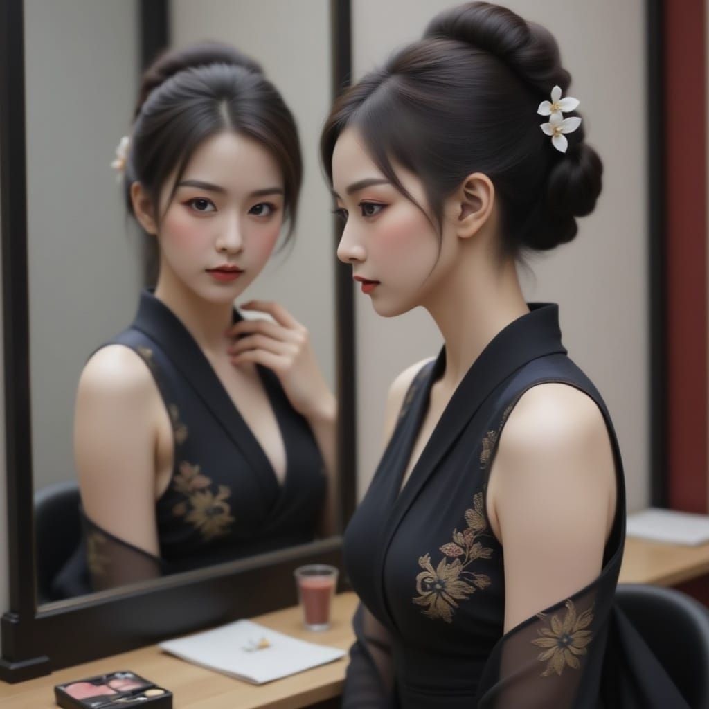 Kabuki Actress Applying Makeup: Hazy Fine-Art Portrait