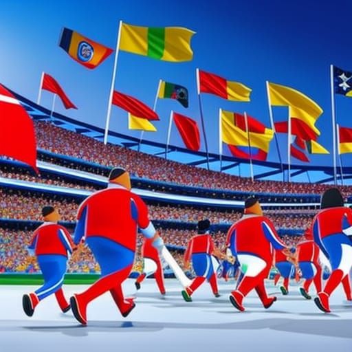 Fat Athletes Marching in Olympic Games Ceremony