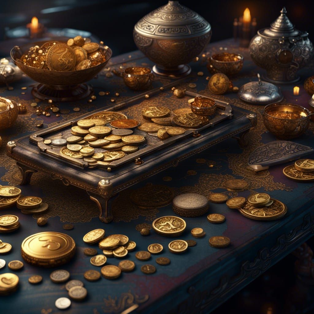 Opulent Table Still Life in Detailed Matte Painting