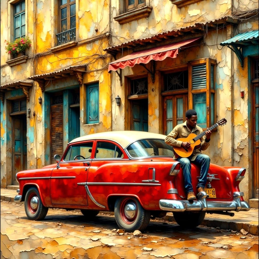 Cuban Jazz Scene in Impasto Oil Painting Style