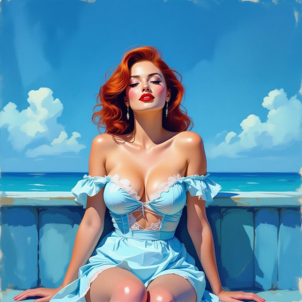 Blues Bar Motel with Pin-Up Woman in Watercolor Style