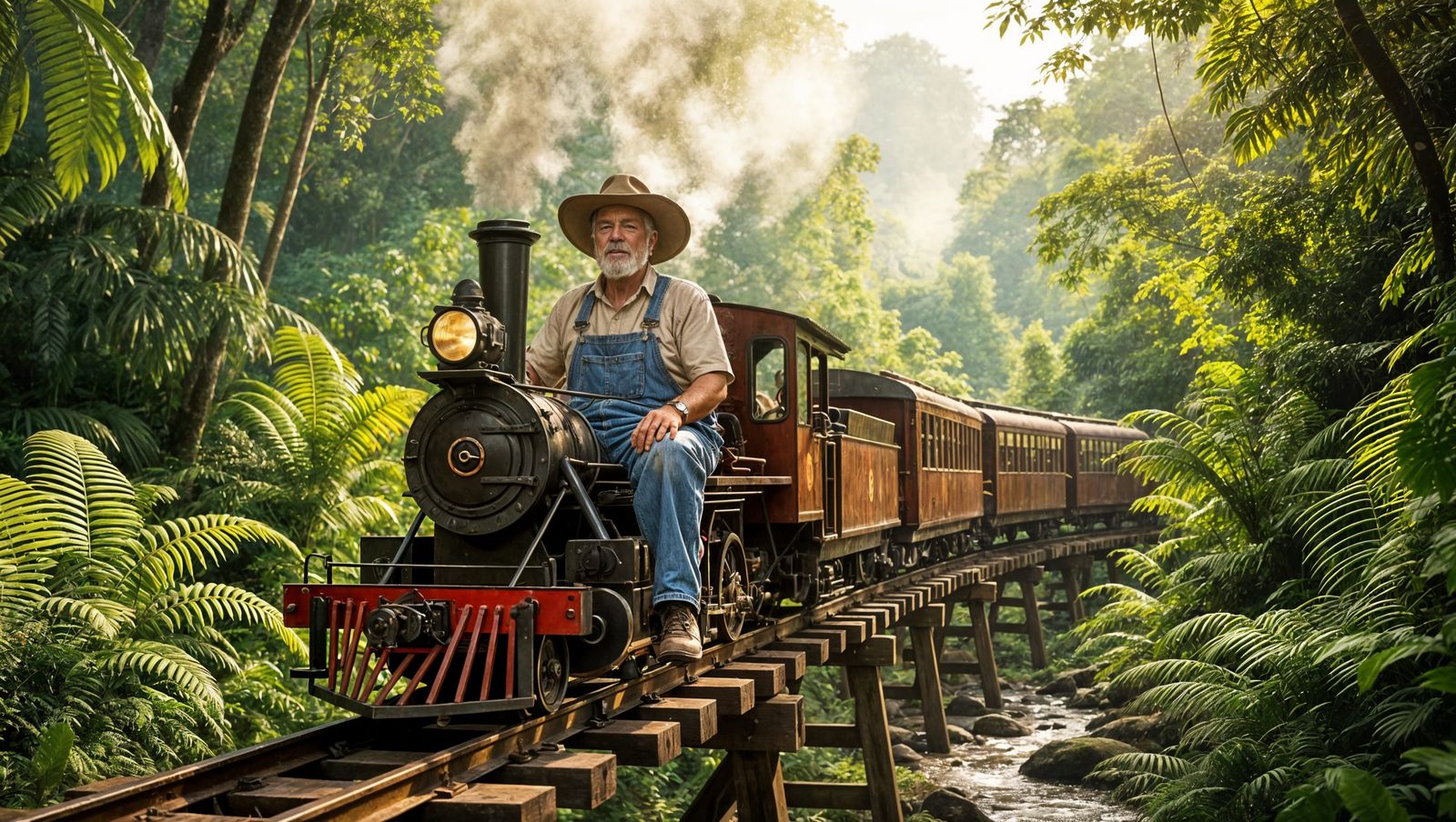 Epic Jungle Train Ride in Cinematic Film Style