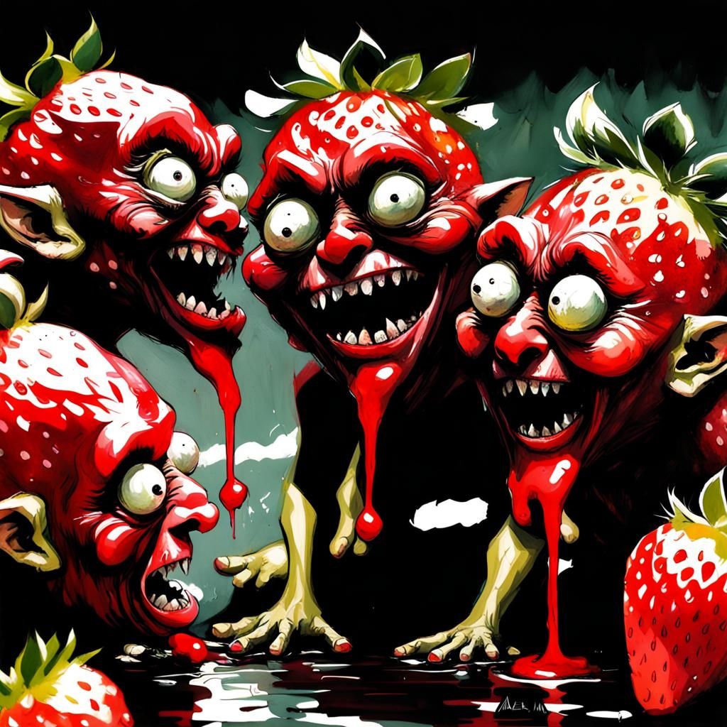 Creepy Strawberry Goblins: Splash Art Painting