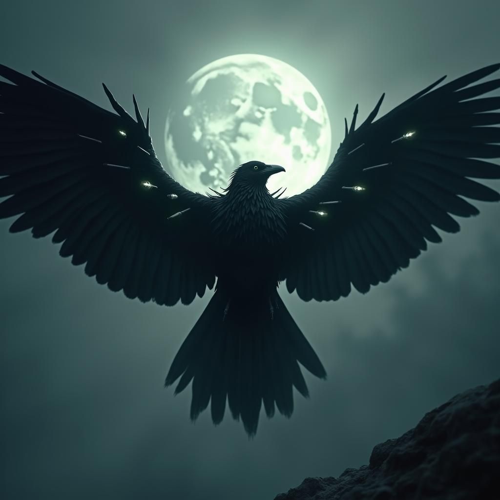 Mystical Raven Pierced by Arrows in Surreal Style