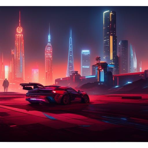 Cyberpunk Heavy Equipment in Neon Cityscape