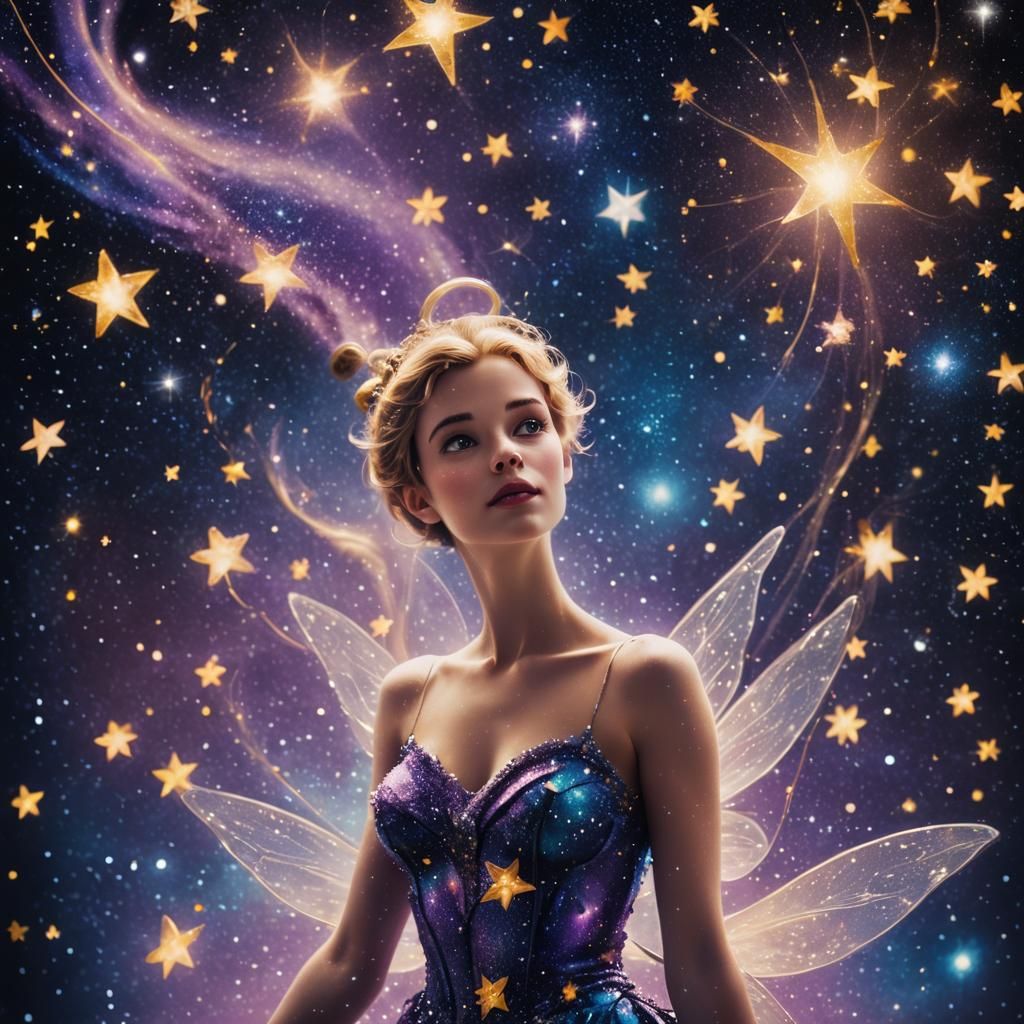 Tinkerbell in Starry Sky: Surrealist Fantasy Art