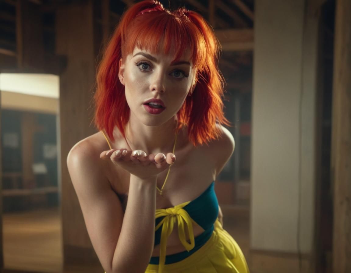 Surprised Redhead Model Posing in Empty Room