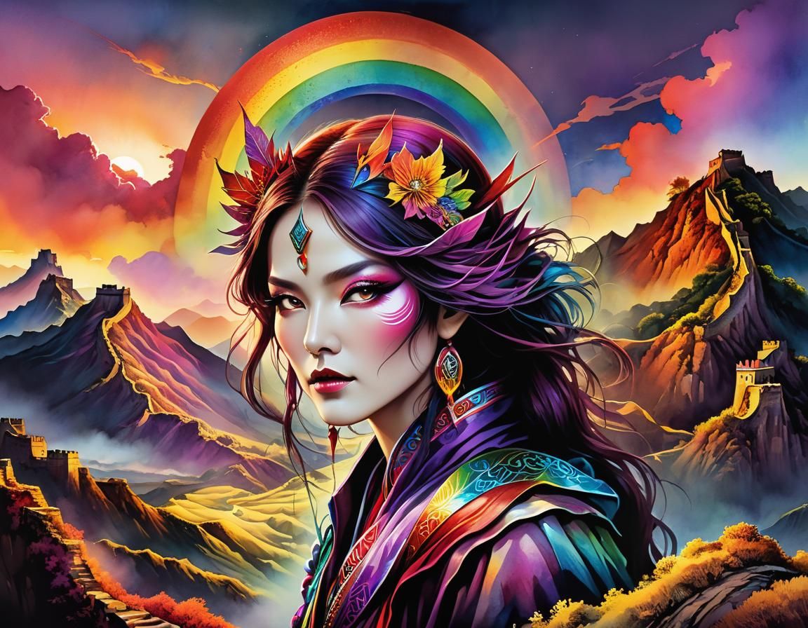 Warlock Nomad Portrait with Rainbow Great Wall