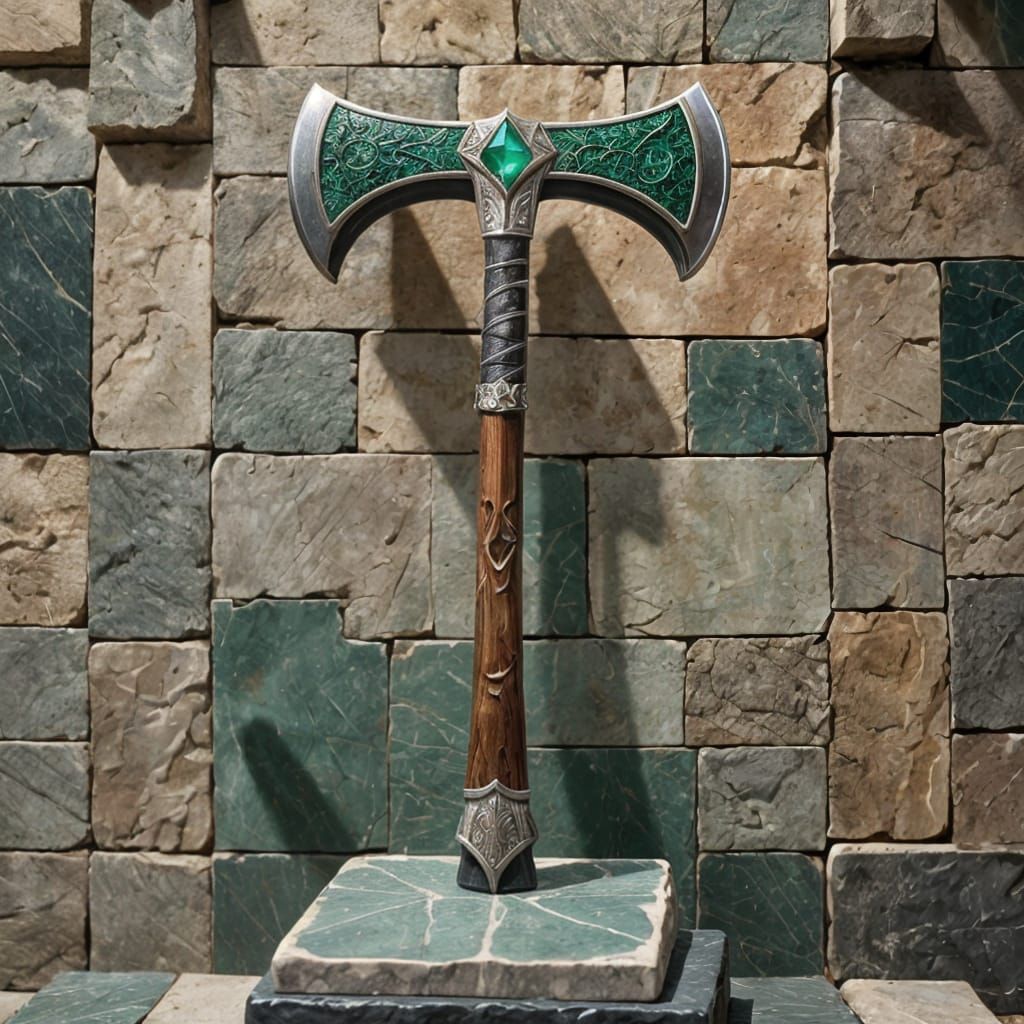 Emerald Encrusted Two-Headed Axe in Blacksmith Shop
