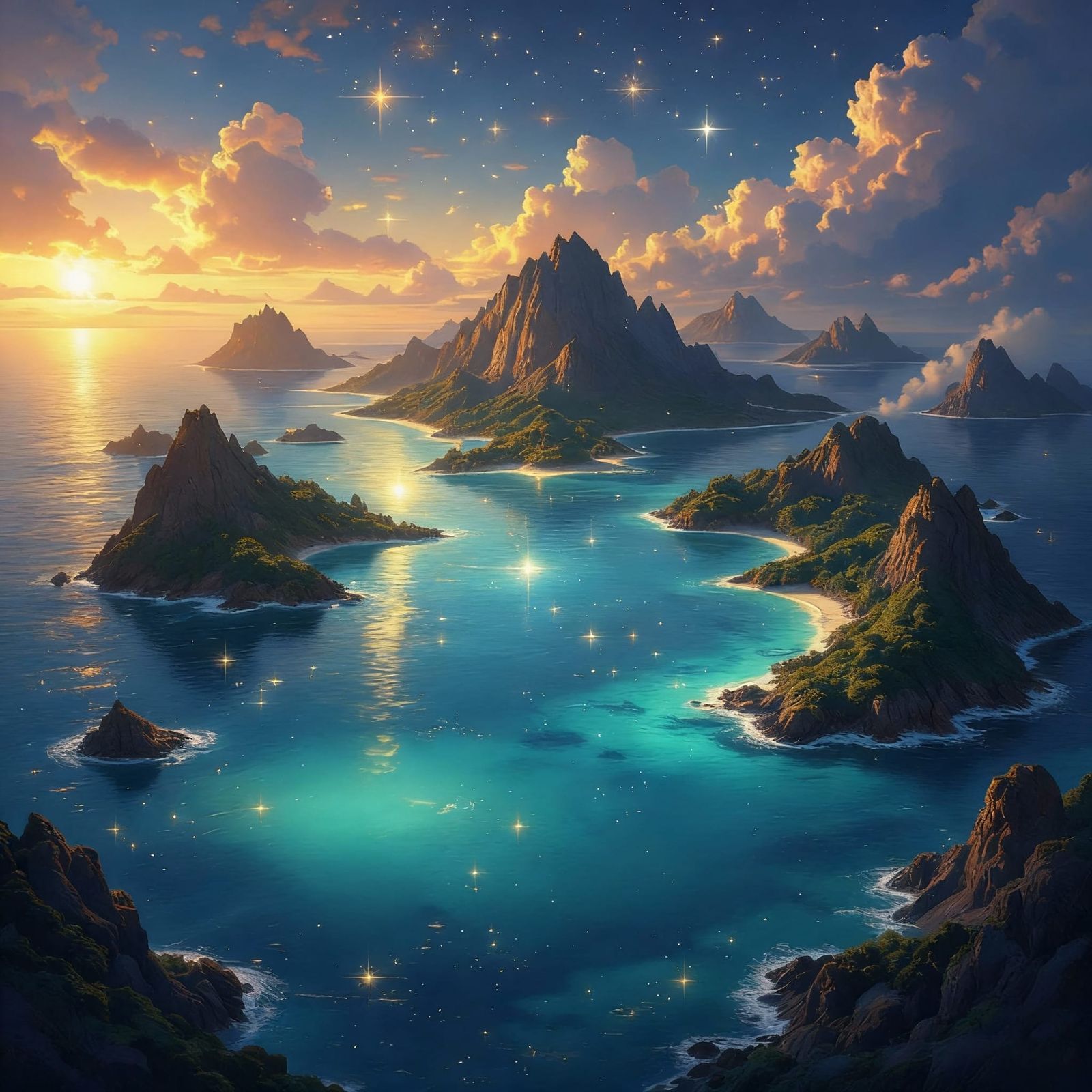 Starpath Isles: Celestial Islands in Dark Fantasy Art