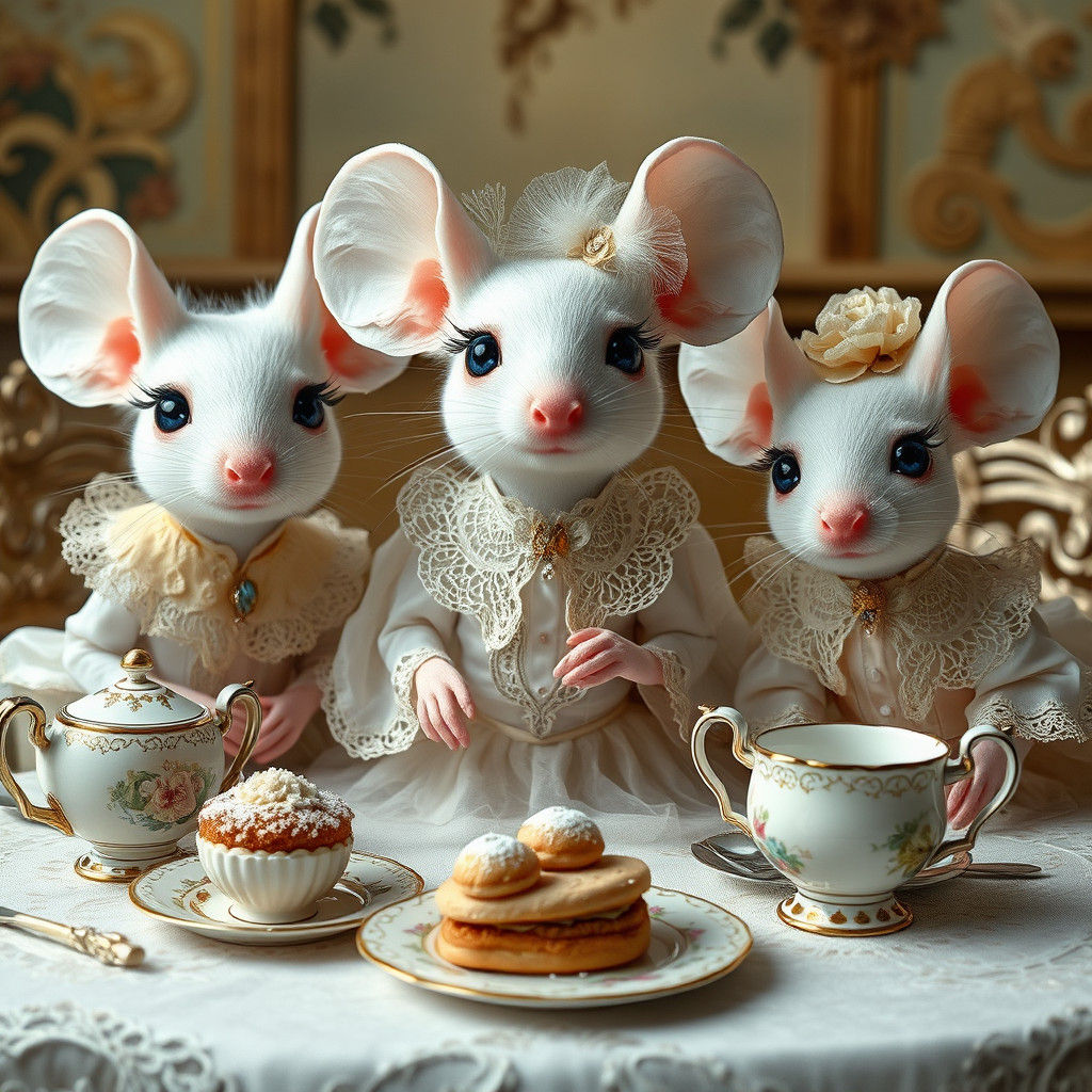 Elegant Mice Tea Party in Art Nouveau Style