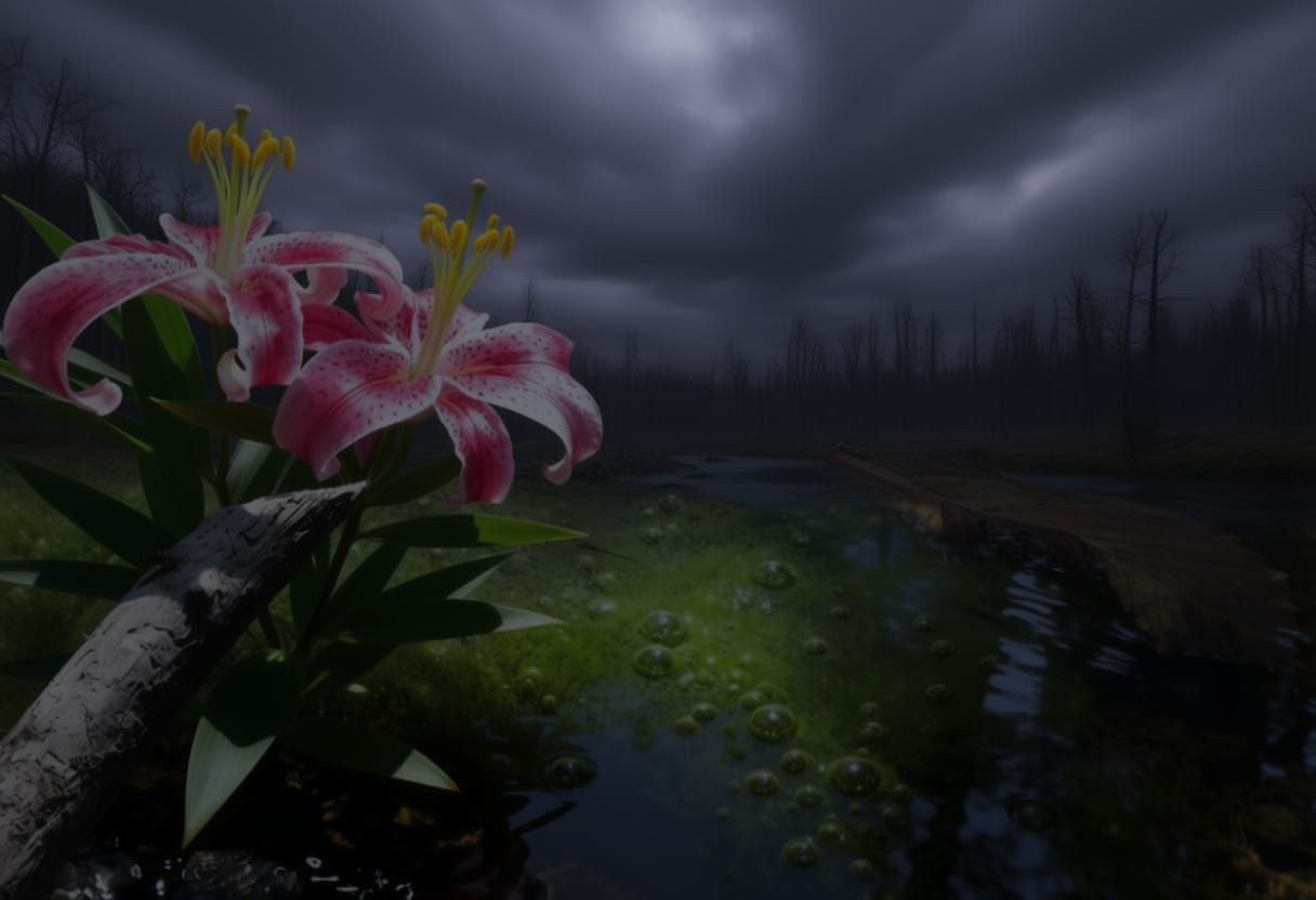 Dark Clouds Loom Over Deserted Forest Landscape