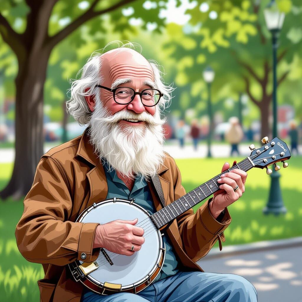 Bald Banjo Player Caricature in Boston Park