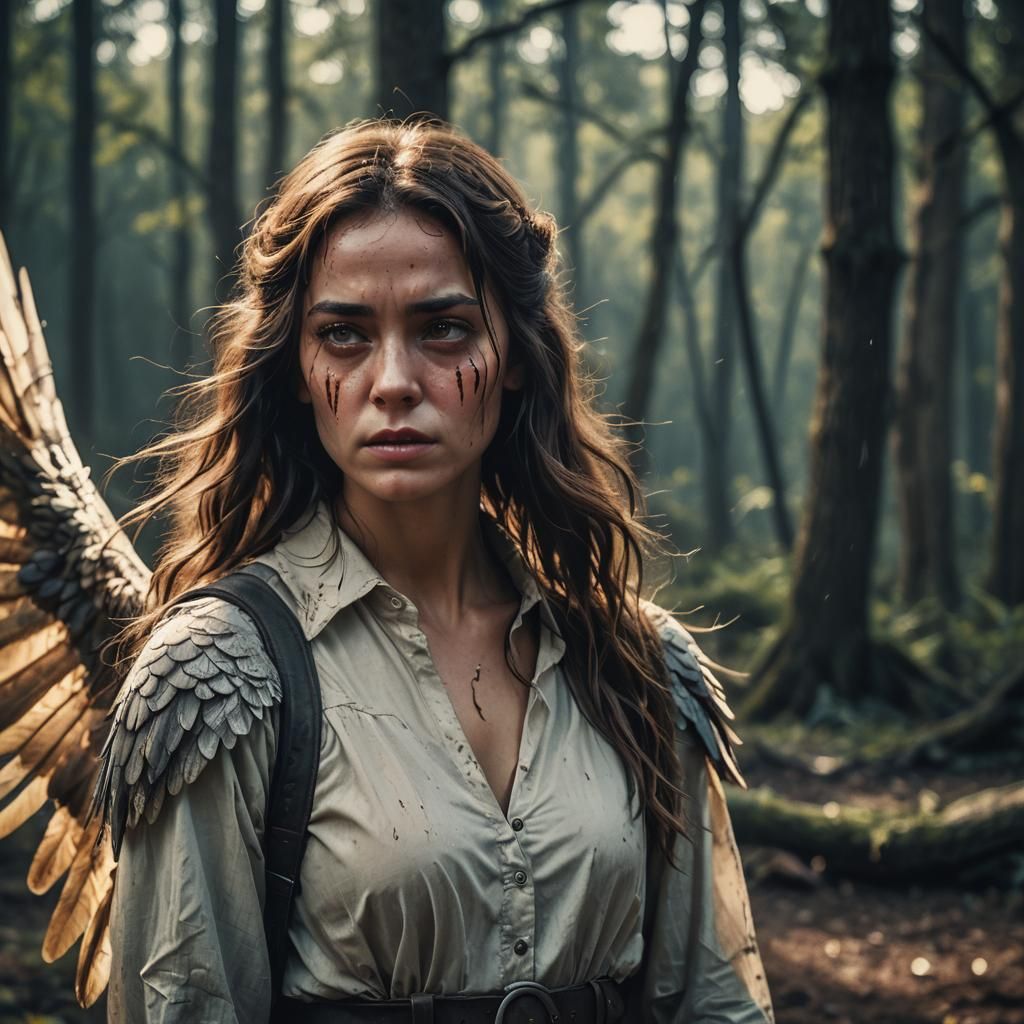 Winged Woman with Tears: A Cinematic Portrait